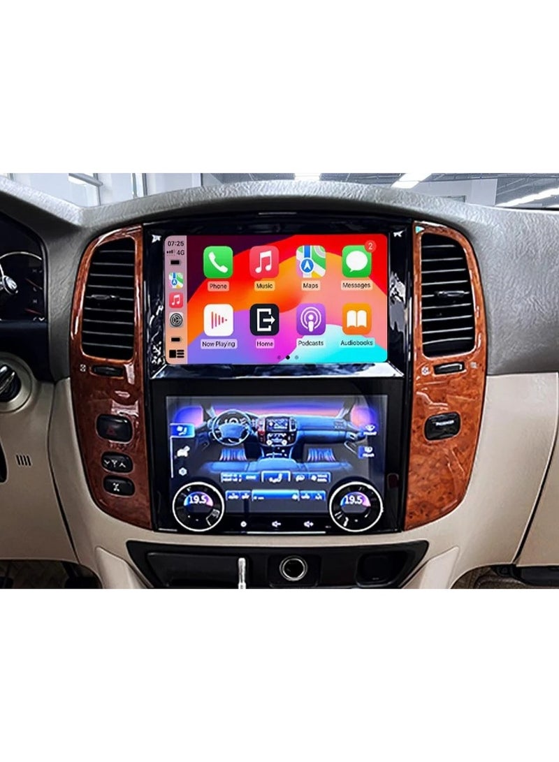 فيريكس شاشة مزدوجة بنظام أندرويد لسيارات تويوتا لاند كروزر LC100 ولكزس LX470 (2003-2007) | نظام ستيريو سيارة أندرويد فاخر مع كاربلاي لاسلكي وأندرويد أوتو | ذاكرة وصول عشوائي 4 جيجابايت، ذاكرة تخزين داخلية 64 جيجابايت | تحكم باللمس في المناخ | فتحات تهوية جانبية بتشطيب خشبي - Image 1